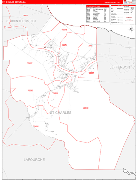 St. Charles County Wall Map Red Line Style